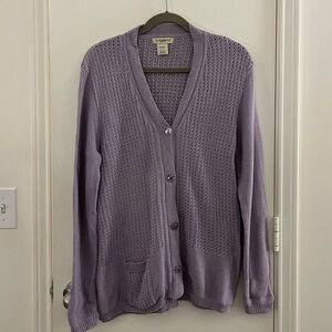 Vintage TravelSmith 100% cotton lavender long line cardigan, size small!